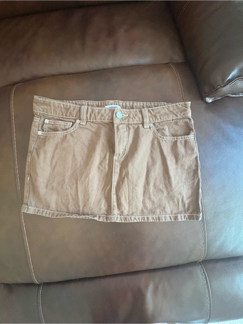 Garage Brown Mini Skirt with Front Pockets